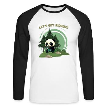 Panda à vélo, let's get riding! - T-shirt baseball manches longues Homme - blanc/noir - Devant - Nik (191cm)