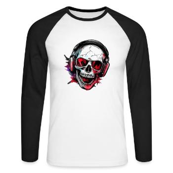 DJ Skull : Le son des morts - T-shirt baseball manches longues Homme - blanc/noir - Devant - Nik (191cm)