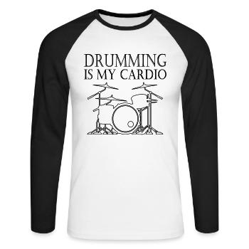 Le tambour est mon cardio - T-shirt baseball manches longues Homme - blanc/noir - Devant - Nik (191cm)