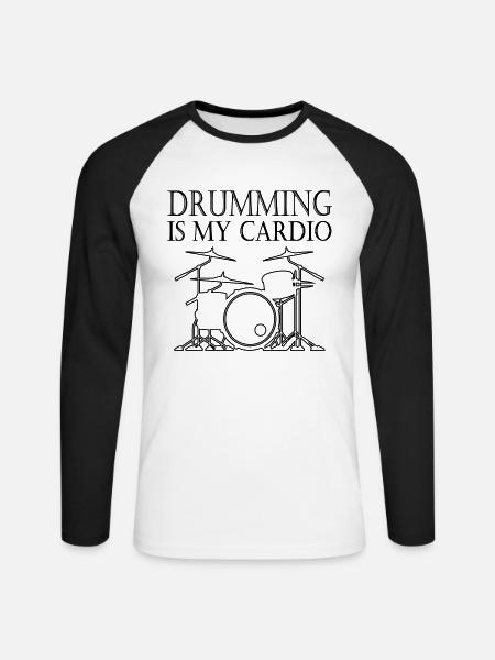 Drumming is my Cardio - Unisex Long Sleeve Baseball T-Shirt - white/black