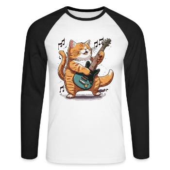 Rockin Feline - T-shirt baseball manches longues Homme - blanc/noir - Devant - Nik (191cm)