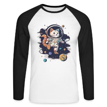 Feline Space Adventurer - Unisex Long Sleeve Baseball T-Shirt - white/black - Front - Nik (191cm)