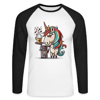 Coffee-making Unicorn - Unisex Long Sleeve Baseball T-Shirt - white/black - Front - Nik (191cm)