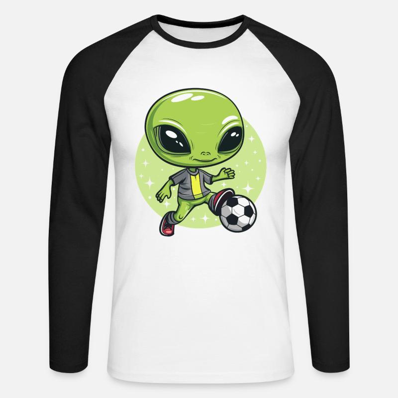 Alieno che gioca a calcio - Maglia da baseball a manica lunga da uomo - bianco/nero