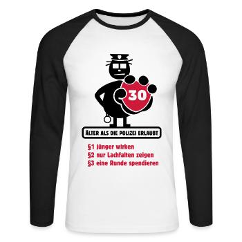 30 Chemise d'anniversaire "Plus de la laisse ..." - T-shirt baseball manches longues Homme - blanc/noir - Devant - Nik (191cm)