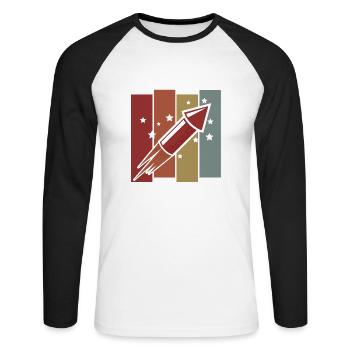 Feuerwerk Retro Vintage Silvester Rakete - Unisex Baseballshirt langarm - Weiß/Schwarz - Vorne - Nik (191cm)