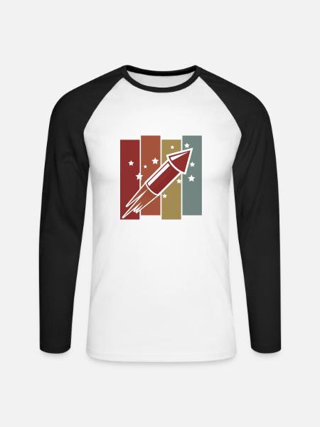 Feuerwerk Retro Vintage Silvester Rakete - Unisex Baseballshirt langarm - Weiß/Schwarz