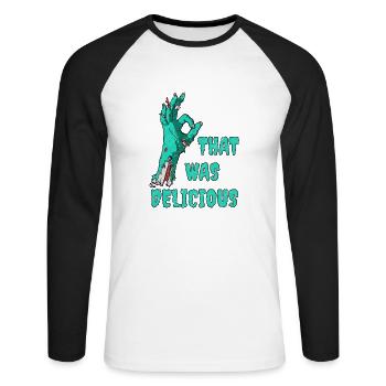 Zombie Hand Funny Saying Halloween Undead - Unisex Long Sleeve Baseball T-Shirt - white/black - Front - Nik (191cm)