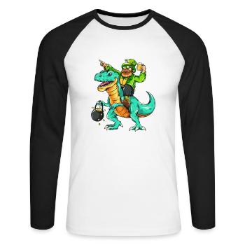 St. Patrick's Day Leprechaun Leprechaun Dino T-Rex Beer - Unisex Long Sleeve Baseball T-Shirt - white/black - Front - Nik (191cm)