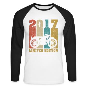 Vintage Moto 2017 Rétro Cadeau D'anniversaire - T-shirt baseball manches longues Homme - blanc/noir - Devant - Nik (191cm)