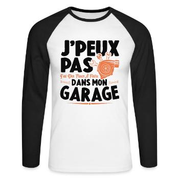 Je Peux Pas J'ai Des Trucs À Faire Dans Mon Garage - T-shirt baseball manches longues Homme - blanc/noir - Devant - Nik (191cm)