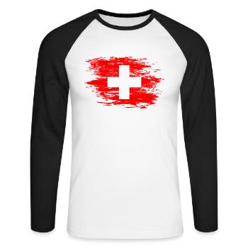Schweiz Flagge used - Unisex Baseballshirt langarm - Weiß/Schwarz - Vorne - Nik (191cm)