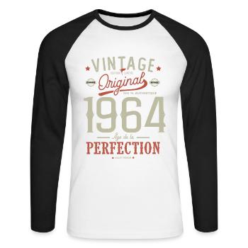 Age of Perfection 1964 Anniversary 58 Years - Unisex Long Sleeve Baseball T-Shirt - white/black - Front - Nik (191cm)