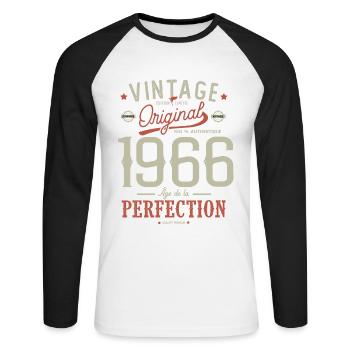 Zeitalter der Perfektion 1966 Jubiläum 56 Jahre - Unisex Baseballshirt langarm - Weiß/Schwarz - Vorne - Nik (191cm)