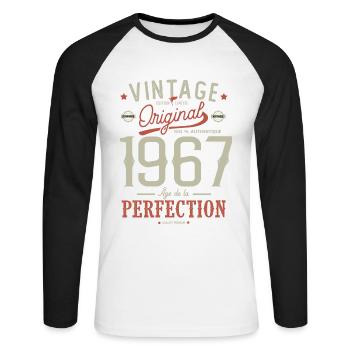 age de la perfection 1967 anniversaire 55 ans - T-shirt baseball manches longues Homme - blanc/noir - Devant - Nik (191cm)