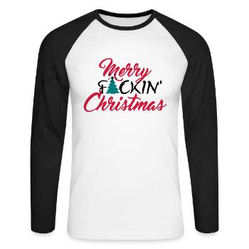 Merry fuckin' Christmas (3c) - Unisex Long Sleeve Baseball T-Shirt - white/black - Front - Nik (191cm)
