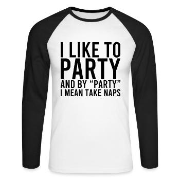 Ich feiere gerne - Unisex Baseballshirt langarm - Weiß/Schwarz - Vorne - Nik (191cm)