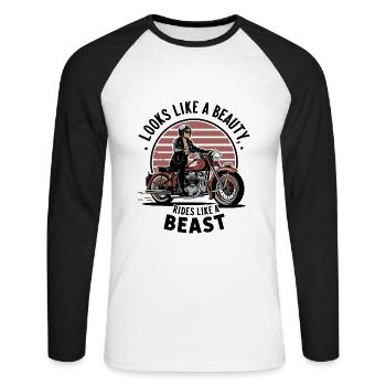 Looks Like A Beauty Rides Like A Beast - Unisex Baseballshirt langarm - Weiß/Schwarz - Vorne - Nik (191cm)