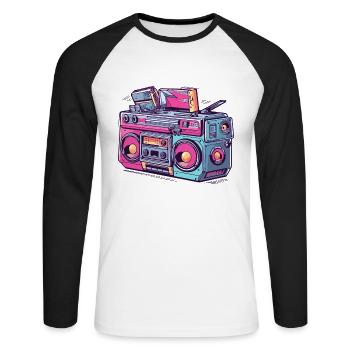 Rétro Radio Tape Cassette Vintage - T-shirt baseball manches longues Homme - blanc/noir - Devant - Nik (191cm)