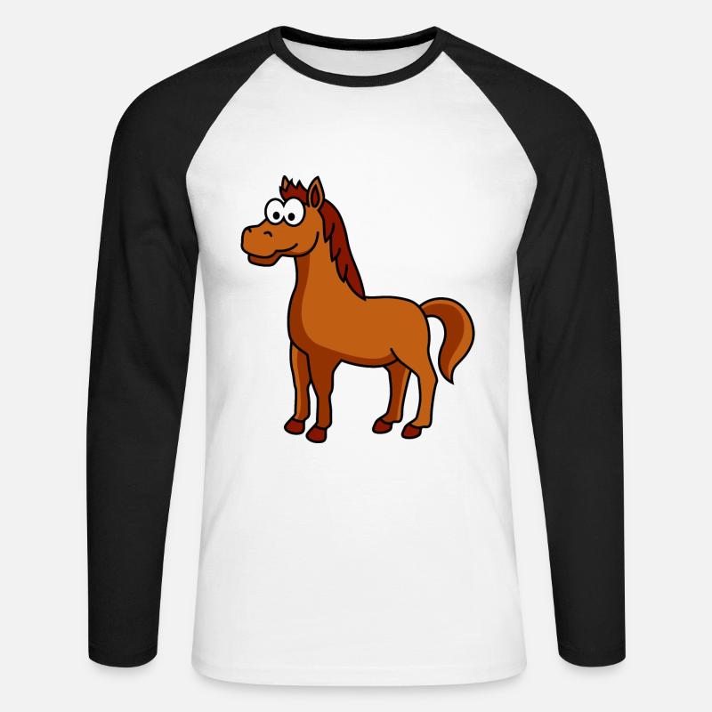 Pferd Comic Tier - Unisex Baseballshirt langarm - Weiß/Schwarz