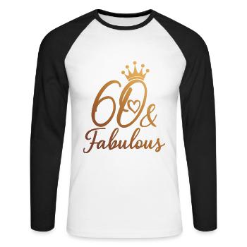 60 et fabuleuse fête d’anniversaire de 60 ans - T-shirt baseball manches longues Homme - blanc/noir - Devant - Nik (191cm)