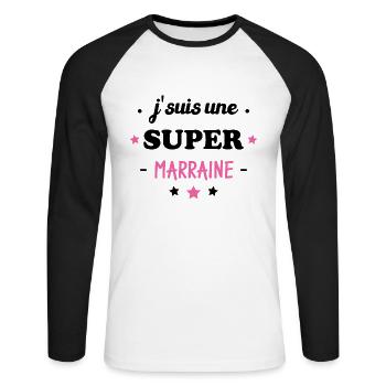 J'suis une super marraine - T-shirt baseball manches longues Homme - blanc/noir - Devant - Nik (191cm)