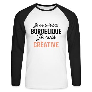Je ne suis pas bordélique je suis créative - T-shirt baseball manches longues Homme - blanc/noir - Devant - Nik (191cm)