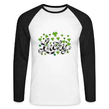 Lucky St Patricks Day, trèfle léopard - T-shirt baseball manches longues Homme - blanc/noir - Devant - Nik (191cm)