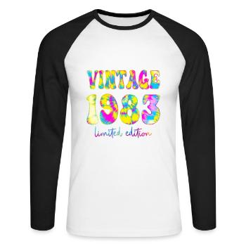 Vintage 1983 Limited Edition Batik, Geburtstag gif - Unisex Baseballshirt langarm - Weiß/Schwarz - Vorne - Nik (191cm)