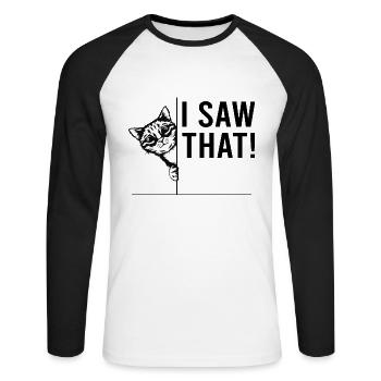 chat j’ai vu que drôles d’animaux - T-shirt baseball manches longues Homme - blanc/noir - Devant - Nik (191cm)