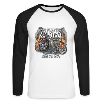 2004 Vintage Anniversaire Motard Moto - T-shirt baseball manches longues Homme - blanc/noir - Devant - Nik (191cm)