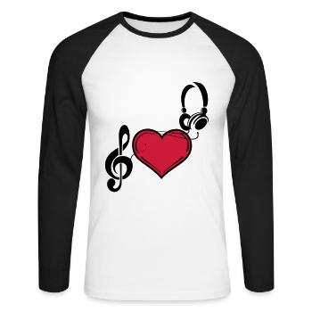 Party Music amour musique casque écouteur clé de musique - T-shirt baseball manches longues Homme - blanc/noir - Devant - Nik (191cm)