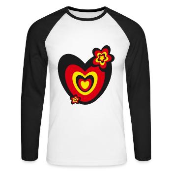 Deutschlandfarben mit viel Herz und Blumen. - Unisex Baseballshirt langarm - Weiß/Schwarz - Vorne - Nik (191cm)