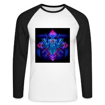 "Avalokiteśvara" Psytrance Goa Trance Style - Unisex Long Sleeve Baseball T-Shirt - white/black - Front - Nik (191cm)