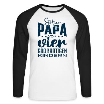 Stolzer Papa von vier Kindern - Unisex Baseballshirt langarm - Weiß/Schwarz - Vorne - Nik (191cm)