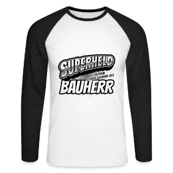 Superheld, clever getarnt als Bauherr - Unisex Baseballshirt langarm - Weiß/Schwarz - Vorne - Nik (191cm)