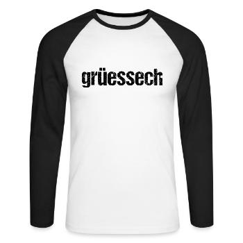 Grüessech Grüezi Schweiz Schweizerdeutsch Geschenk - Unisex Baseballshirt langarm - Weiß/Schwarz - Vorne - Nik (191cm)