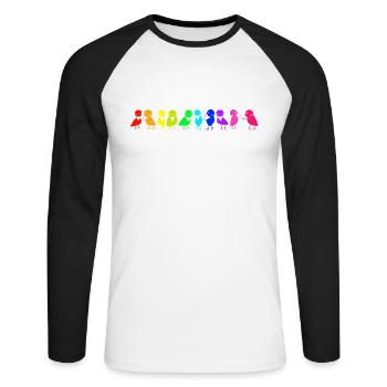 rangée colorée de corbeaux d’oiseaux - T-shirt baseball manches longues Homme - blanc/noir - Devant - Nik (191cm)