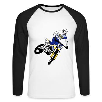 Moto Cross - motocross - Unisex Baseballshirt langarm - Weiß/Schwarz - Vorne - Nik (191cm)
