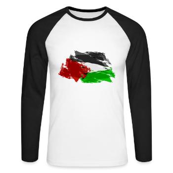 Flag of Palestine - Unisex Long Sleeve Baseball T-Shirt - white/black - Front - Nik (191cm)