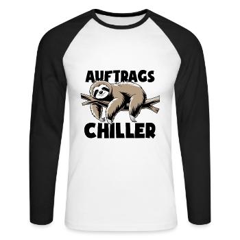 Faultier - Auftrags Chiller - Faulenzen Geschenk - Unisex Baseballshirt langarm - Weiß/Schwarz - Vorne - Nik (191cm)