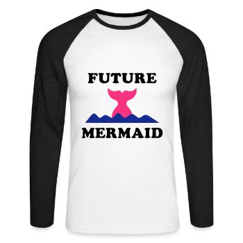 Future sirène (nageoire de sirène, eau) - T-shirt baseball manches longues Homme - blanc/noir - Devant - Nik (191cm)