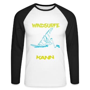 Windsurfen - Warum ich Windsurfe... - Unisex Baseballshirt langarm - Weiß/Schwarz - Vorne - Nik (191cm)