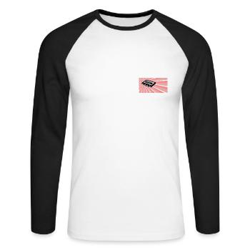 kassette t shirt, Retro, Vintage, Nerd shirt, tape - Unisex Baseballshirt langarm - Weiß/Schwarz - Vorne - Nik (191cm)