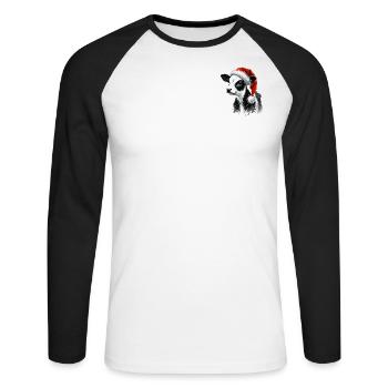 Weihnachtskalb mit Nikolausmütze - Unisex Baseballshirt langarm - Weiß/Schwarz - Vorne - Nik (191cm)