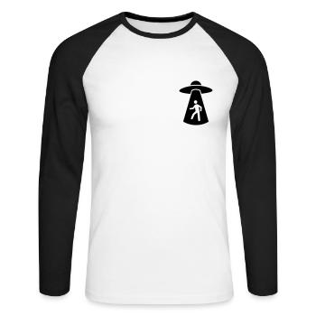 Enlèvement extraterrestre - T-shirt baseball manches longues Homme - blanc/noir - Devant - Nik (191cm)