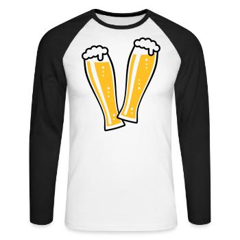 2 verres à bière de blé toast (bière de blé / 2C) - T-shirt baseball manches longues Homme - blanc/noir - Devant - Nik (191cm)