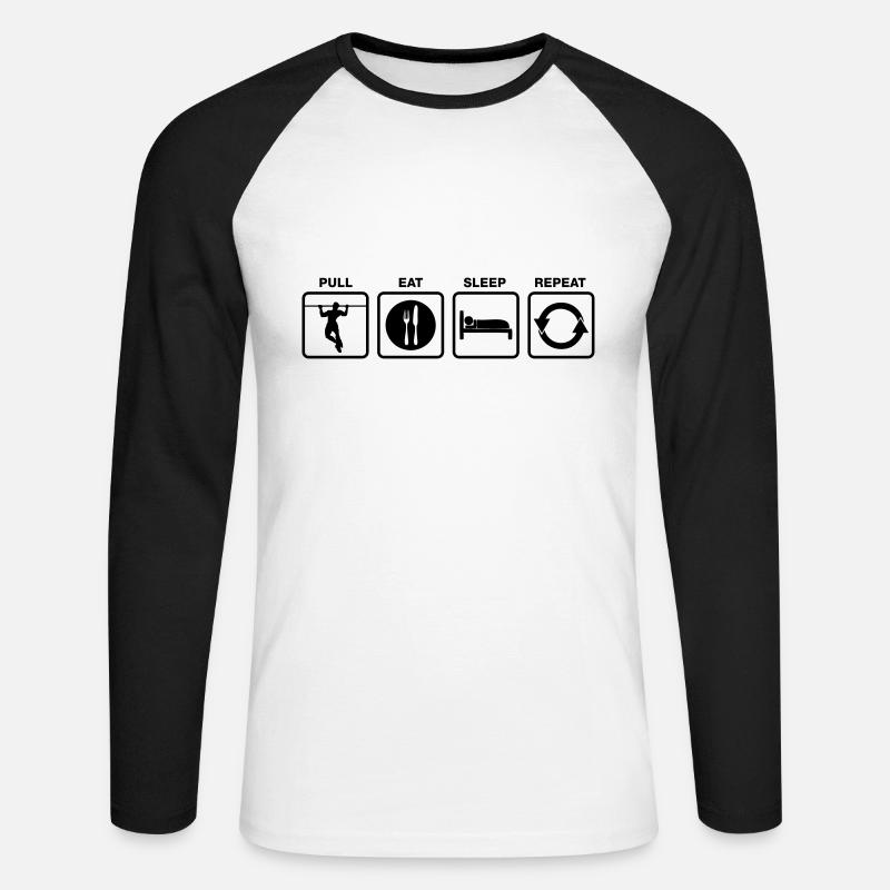 pull eat sleep repeat - Unisex Baseballshirt langarm - Weiß/Schwarz