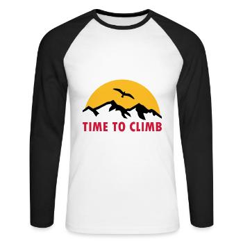 Time to climb (Berge, Sonne im Hintergrund, Vogel) - Unisex Baseballshirt langarm - Weiß/Schwarz - Vorne - Nik (191cm)