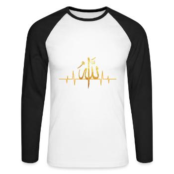 Heartbeat Schriftzeichen Allah - Unisex Long Sleeve Baseball T-Shirt - white/black - Front - Nik (191cm)